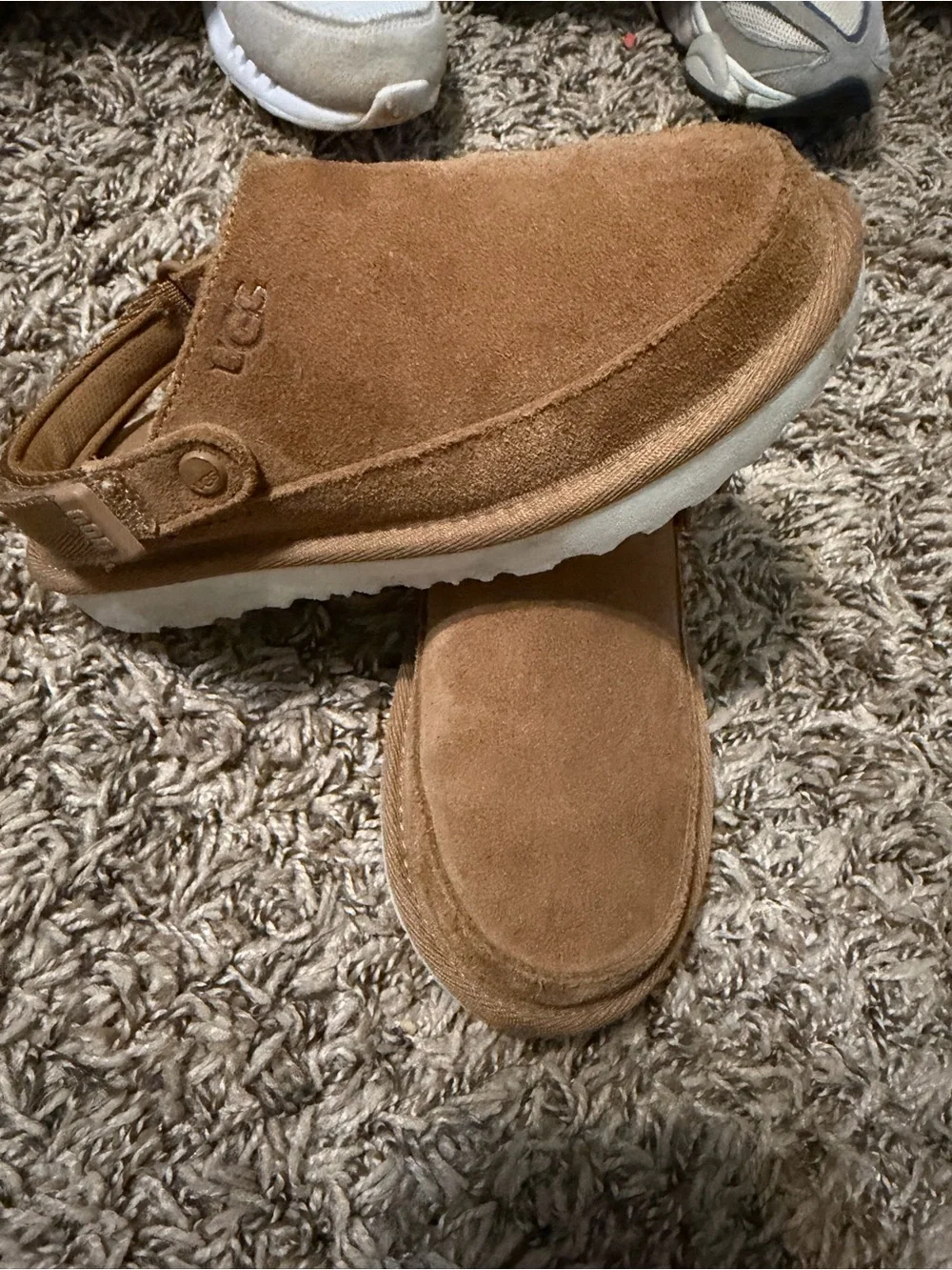 UGG Kids Brown Suede Hook-and-Loop Moccasin Shoes